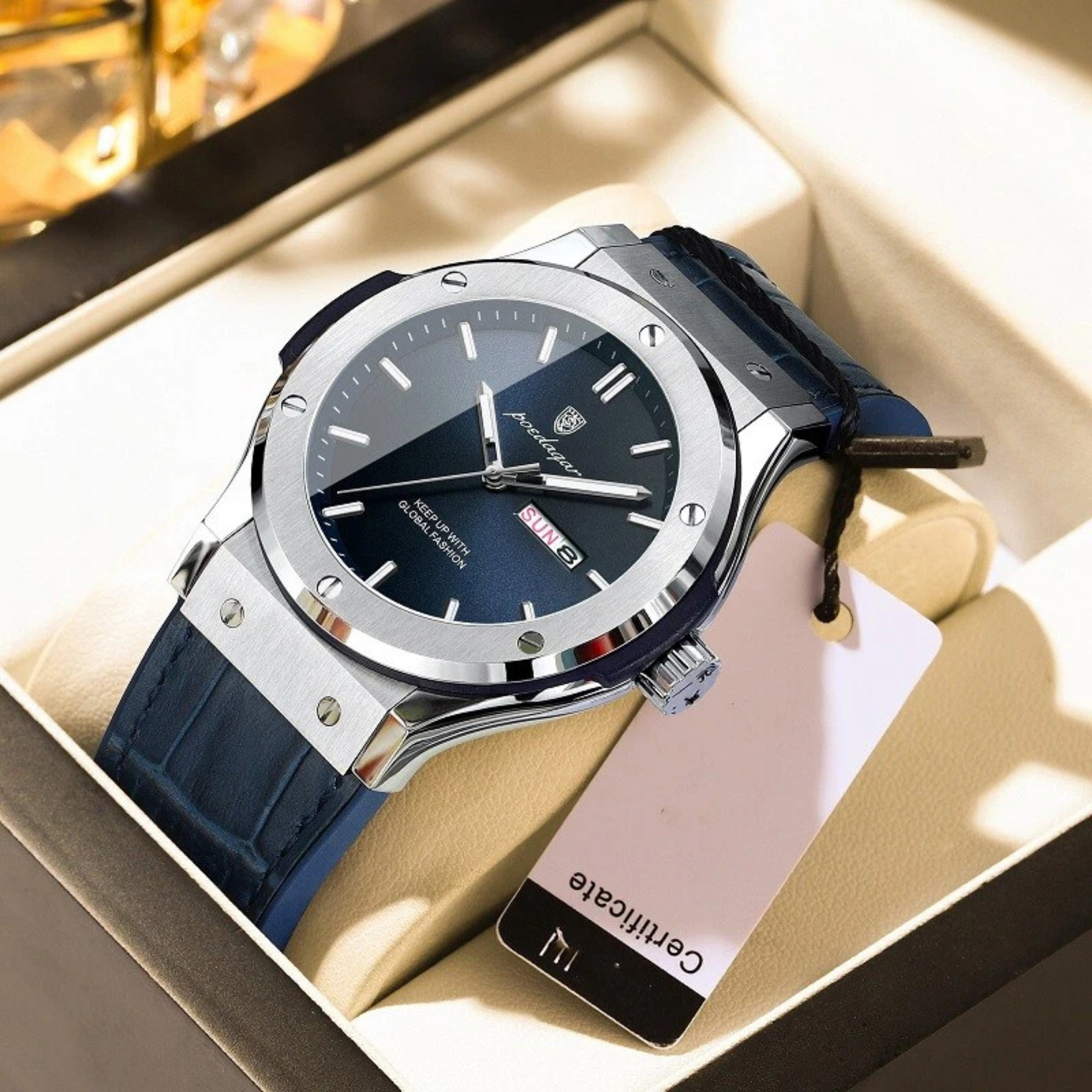 POEDAGAR CLASSY Quartz Watch for Men Blue Strap